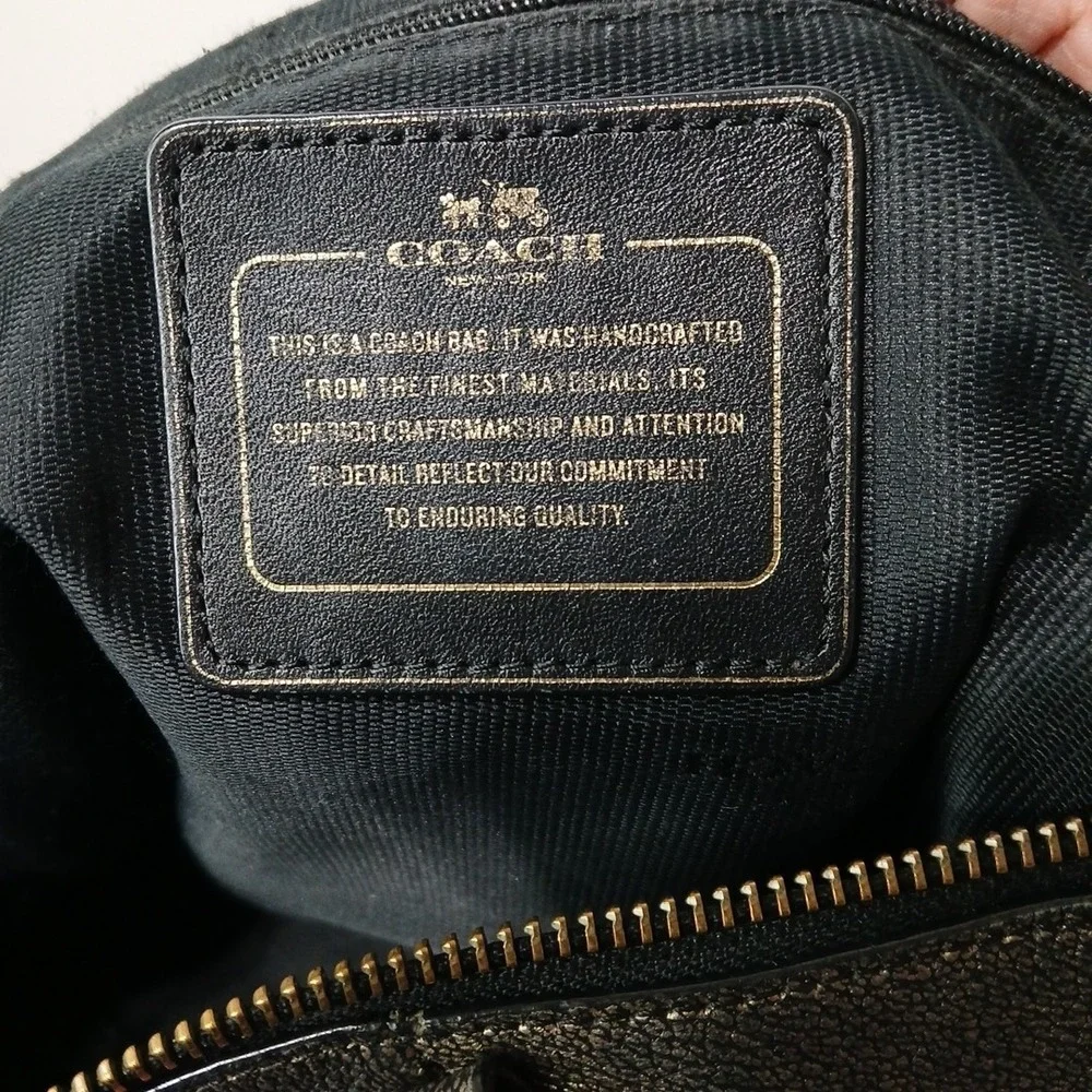 COACH Black And Copper Metallic Pebbled Leather Kelsey Crossbody Bag Purse